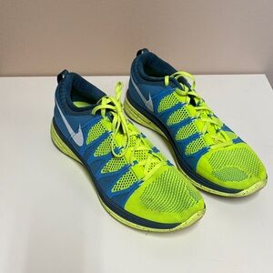 Nike Men's Vibrant Blue and Neon Green Athletic Shoes